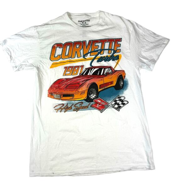 Corvette Turbo 1981 High Speed Graphic T-Shirt White Men’s Size M - Picture 1 of 4